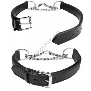 Adjustable PADDED Half check Leather Dog Collar small width 1"(2.5cm)